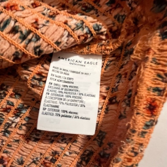 American Eagle Gold Smocked Flirty Stretchy Ruched Summer Crop Top Tank Large - Picture 5 of 7